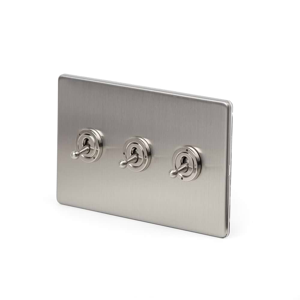 The Lombard Collection Brushed Chrome 3 Gang Intermediate Toggle Switch Screwless