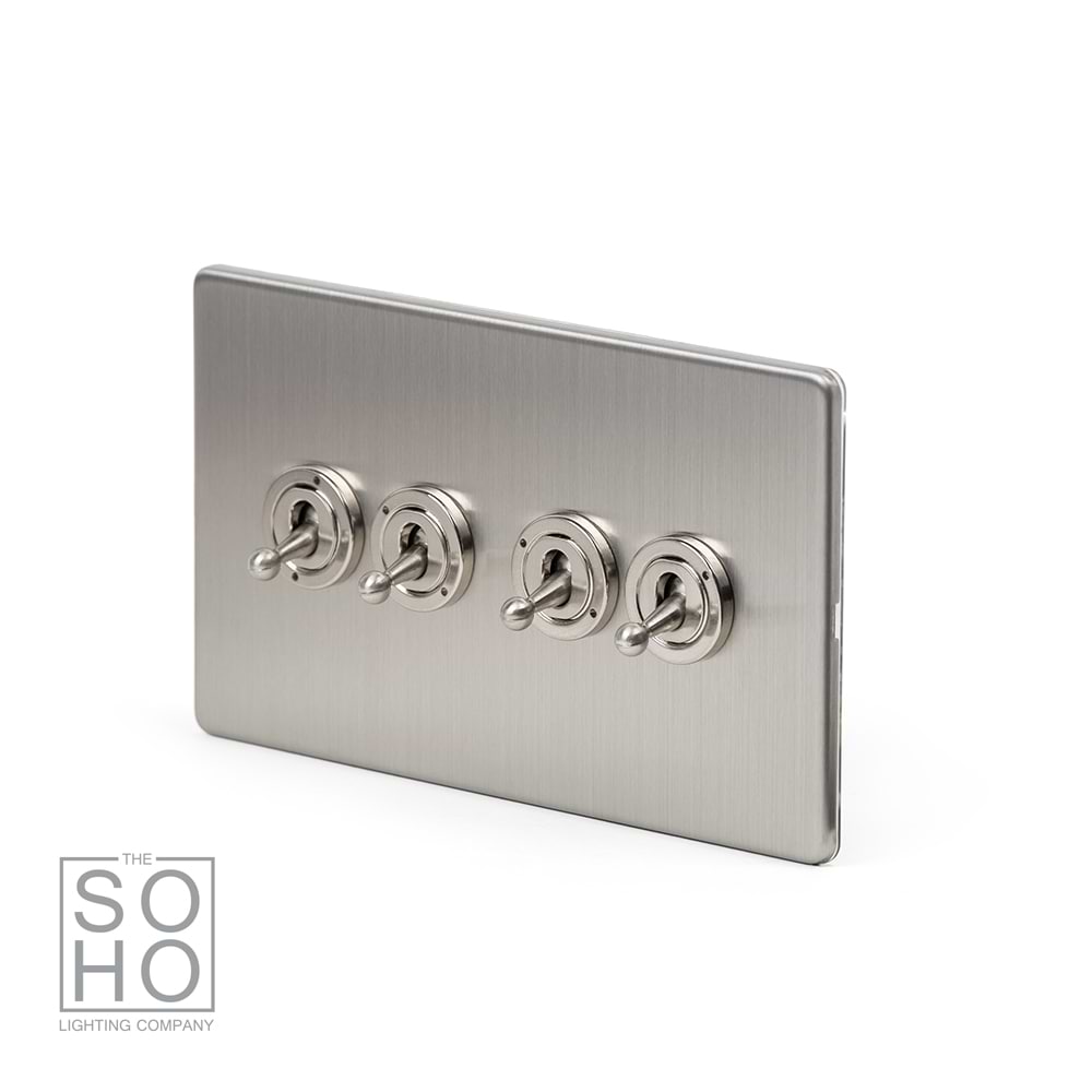 The Lombard Collection Brushed Chrome 4 Gang 2 Way Toggle Dolly Switch Screwless
