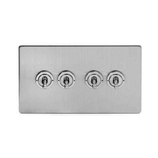 The Lombard Collection Brushed Chrome 4 Gang 2 Way Toggle Dolly Switch Screwless