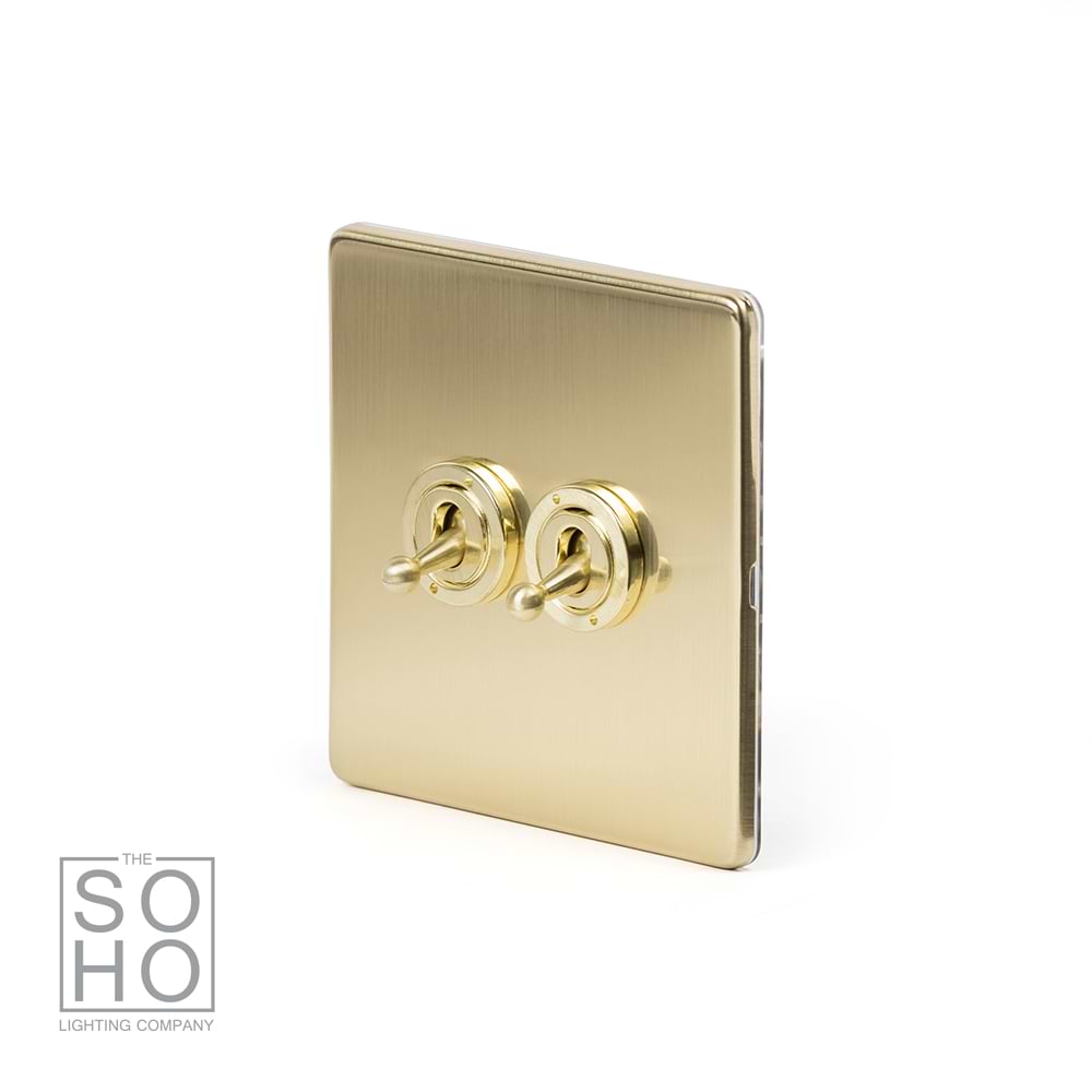The Savoy Collection Brushed Brass 2 Gang 2 Way Toggle Switch Screwless