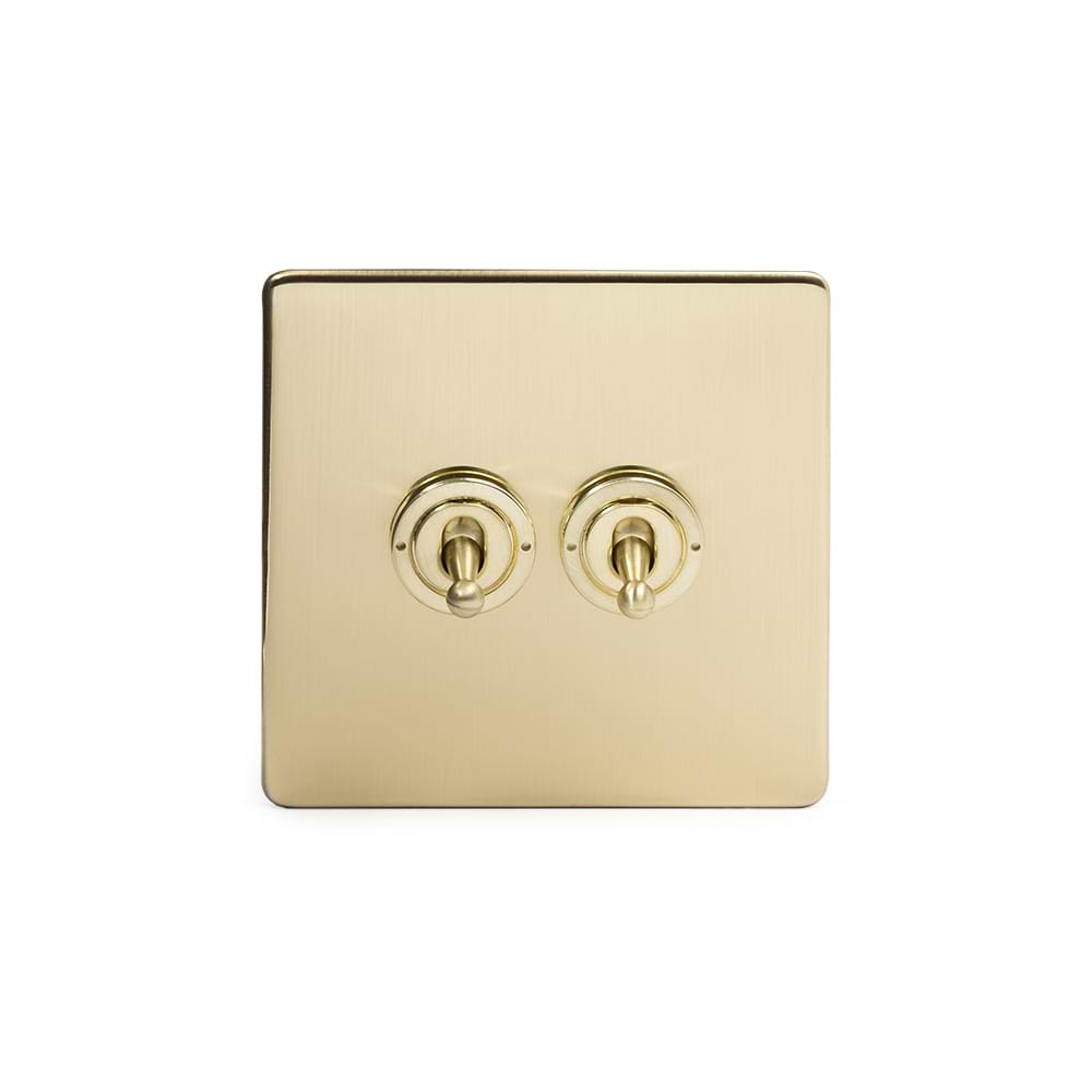 The Savoy Collection Brushed Brass 2 Gang 2 Way Toggle Switch Screwless
