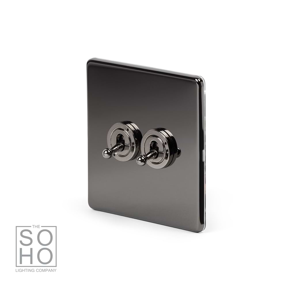 The Connaught Collection Black Nickel 2 Gang 2 Way Toggle Switch Screwless