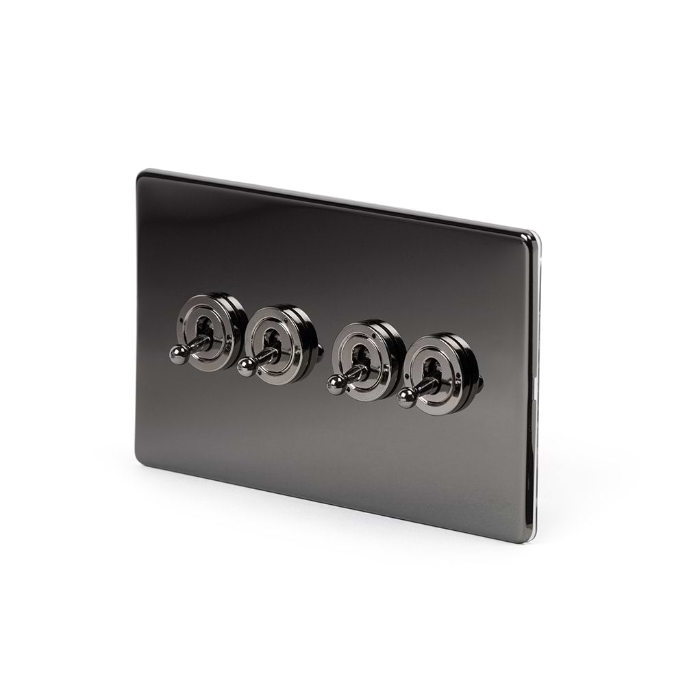 The Connaught Collection Black Nickel 4 Gang Intermediate Toggle Switch Screwless