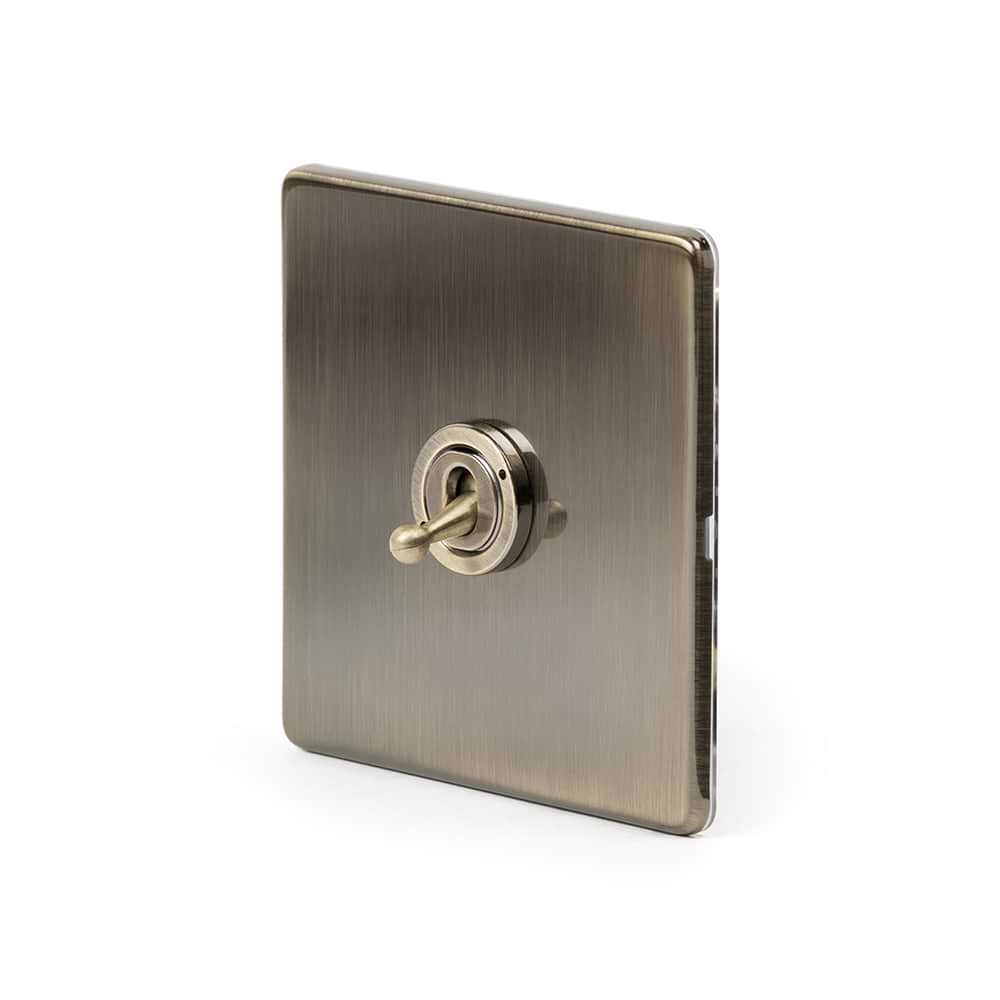 The Charterhouse Collection 1 Gang Intermediate Toggle Switch Screwless Antique Brass