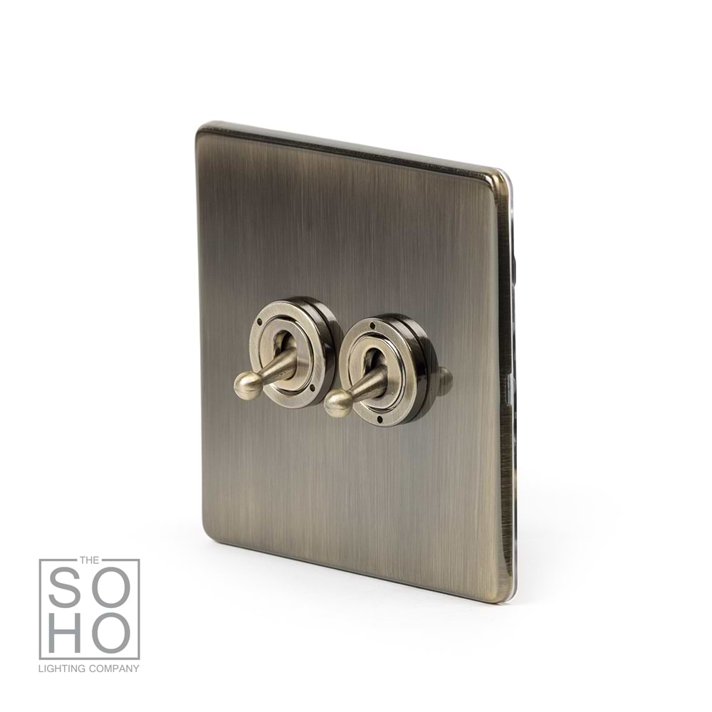 The Charterhouse Collection 2 Gang Toggle Switch 2-Way Antique Brass