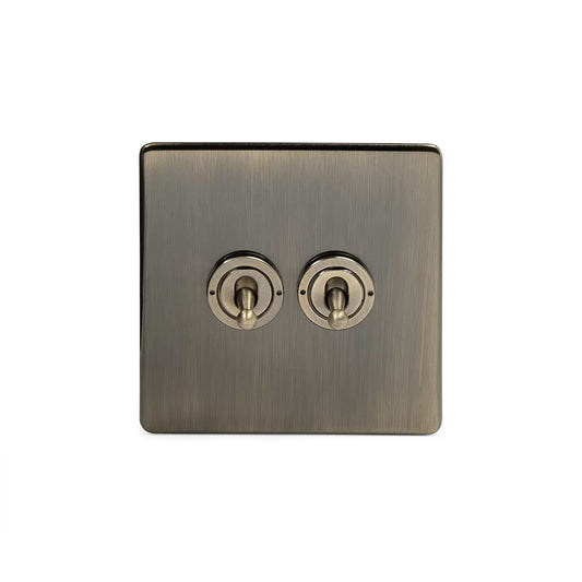 The Charterhouse Collection 2 Gang Toggle Switch 2-Way Antique Brass