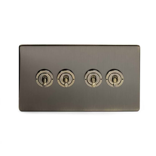 The Charterhouse Collection 4 Gang 2 Way Toggle Switch Screwless Antique Brass