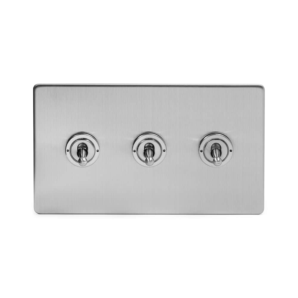 The Lombard Collection Brushed Chrome 3 Gang Intermediate Toggle Switch Screwless