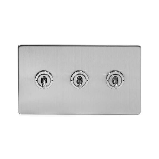 The Lombard Collection Brushed Chrome 3 Gang Intermediate Toggle Switch Screwless