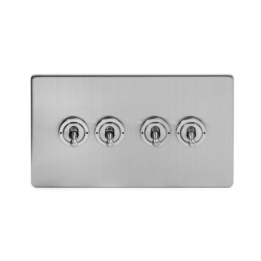 The Lombard Collection Brushed Chrome 4 Gang 20 Amp Intermediate Toggle Switch Screwless
