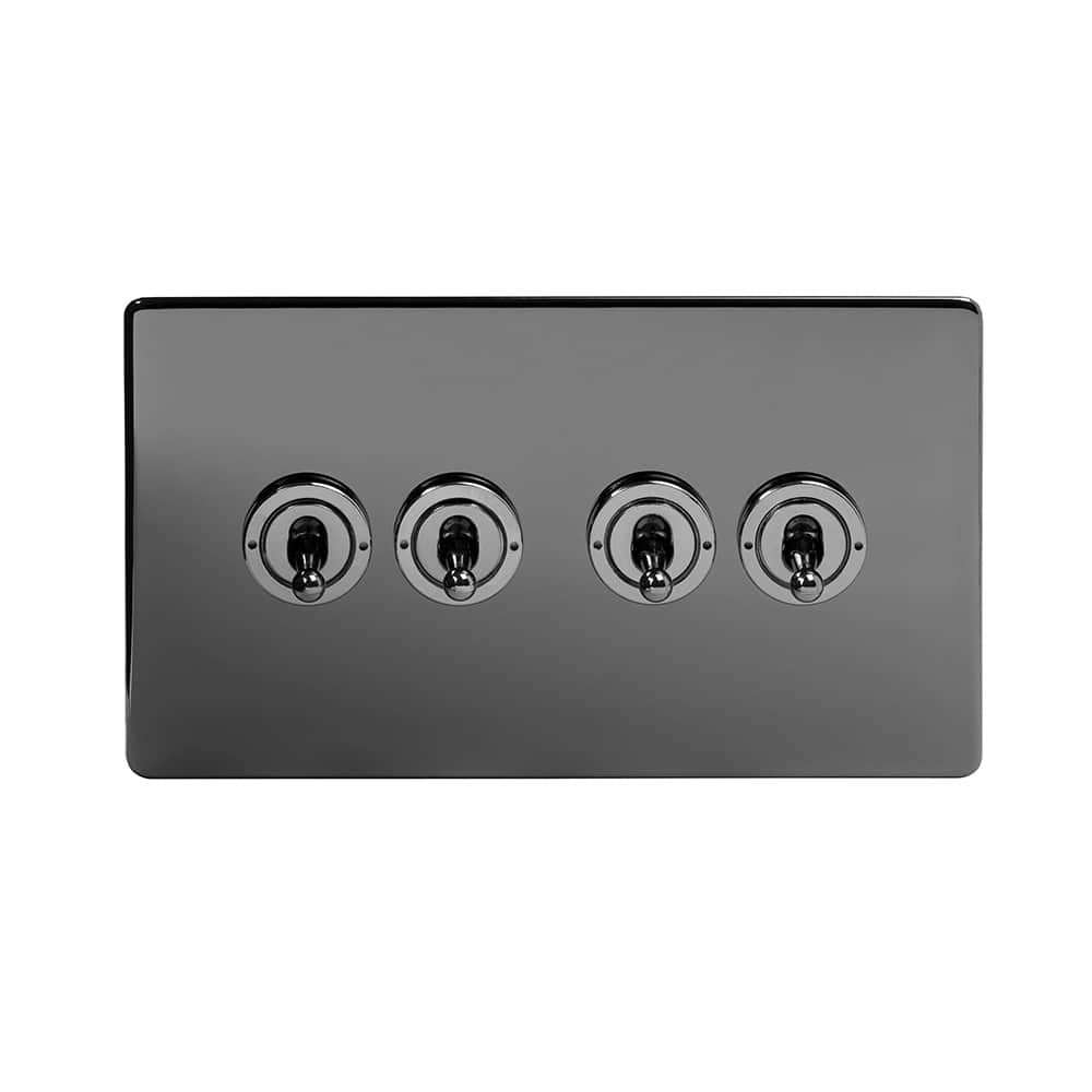 The Connaught Collection Black Nickel 4 Gang Intermediate Toggle Switch Screwless