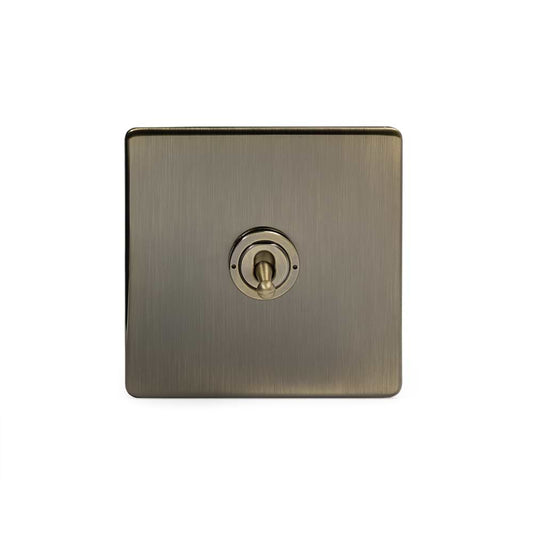 The Charterhouse Collection 1 Gang Intermediate Toggle Switch Screwless Antique Brass