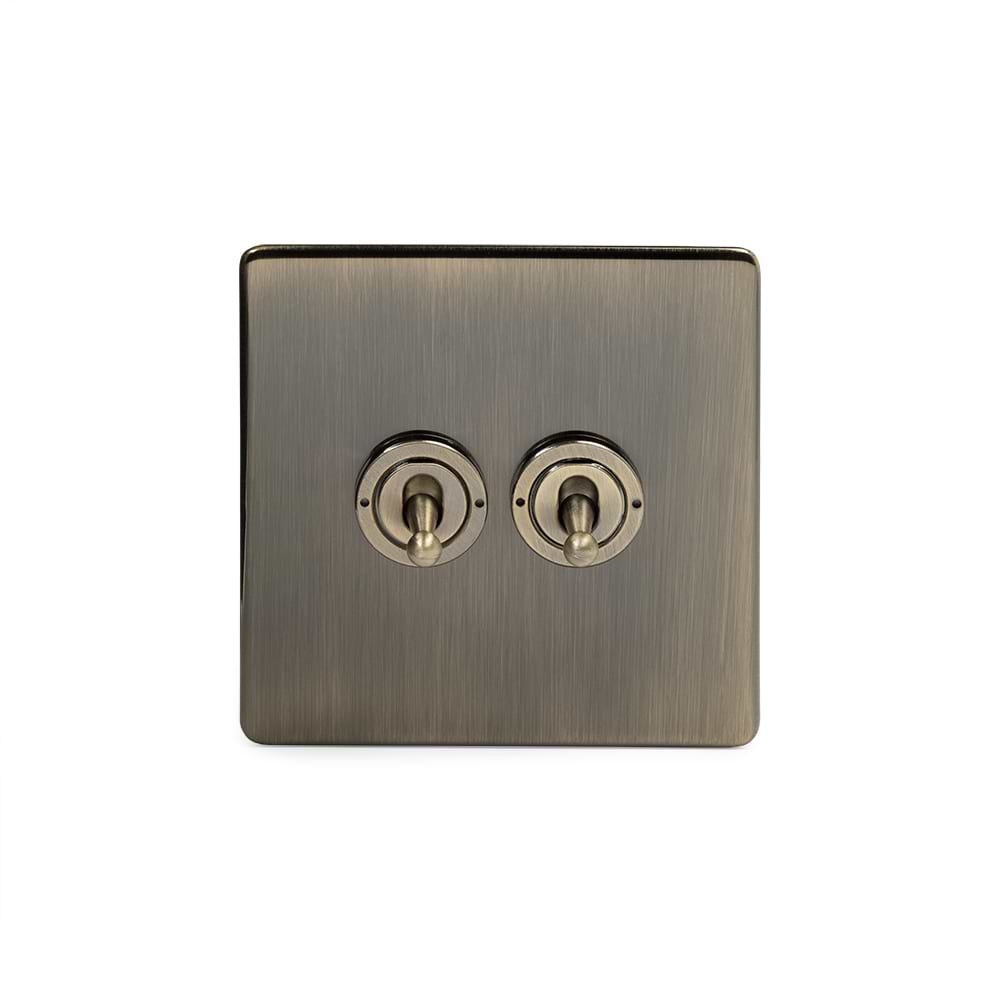 The Charterhouse Collection 2 Gang Intermediate Toggle Switch Screwless Antique Brass