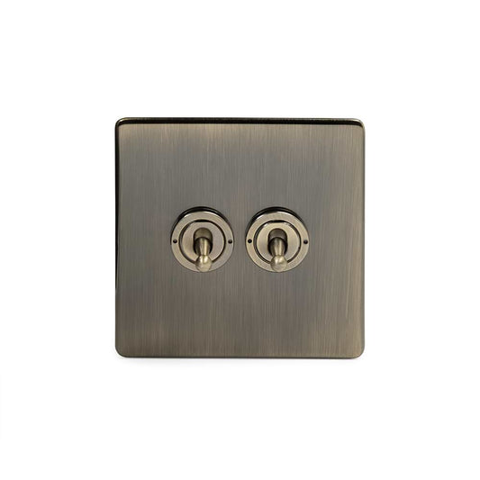 The Charterhouse Collection 2 Gang Intermediate & 2 Way Toggle Switch Antique Brass