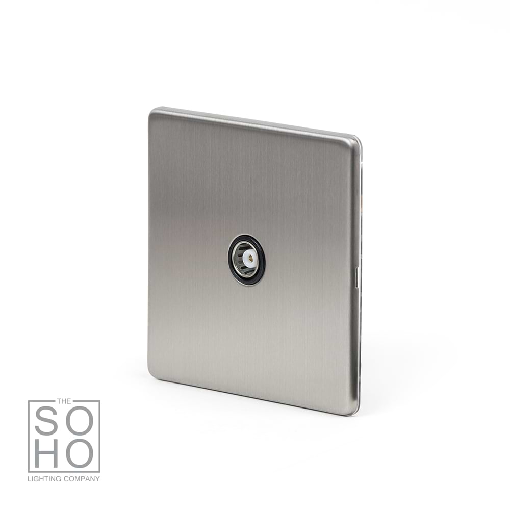 The Lombard Collection Brushed Chrome TV Coaxial Aerial Socket Black Ins Screwless