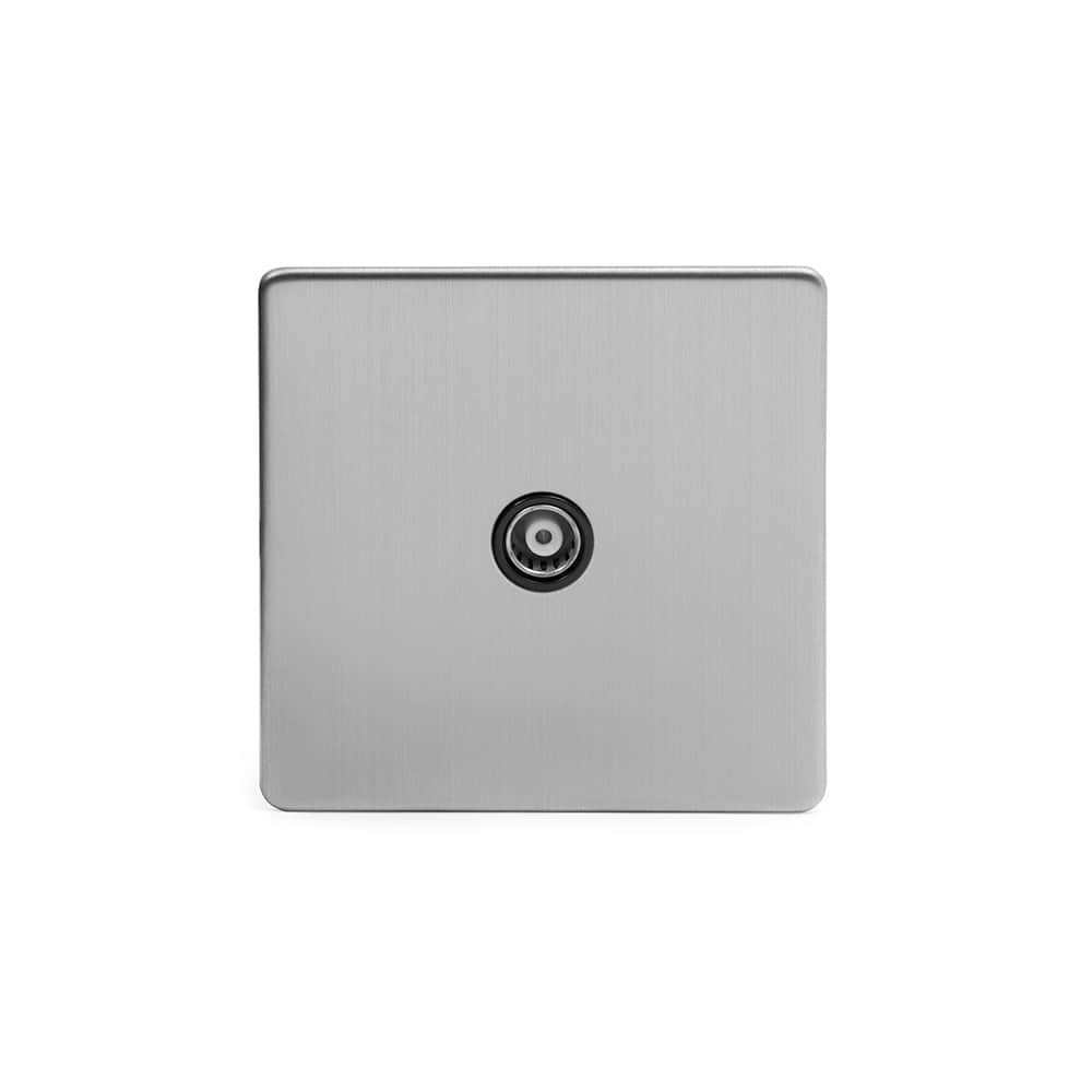 The Lombard Collection Brushed Chrome TV Coaxial Aerial Socket Black Ins Screwless