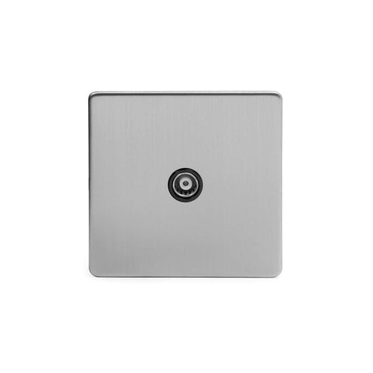 The Lombard Collection Brushed Chrome TV Coaxial Aerial Socket Black Ins Screwless