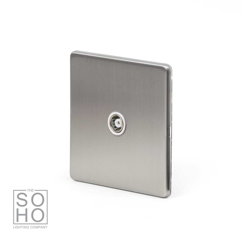 The Lombard Collection Brushed Chrome TV Coaxial Aerial Socket White Ins Screwless