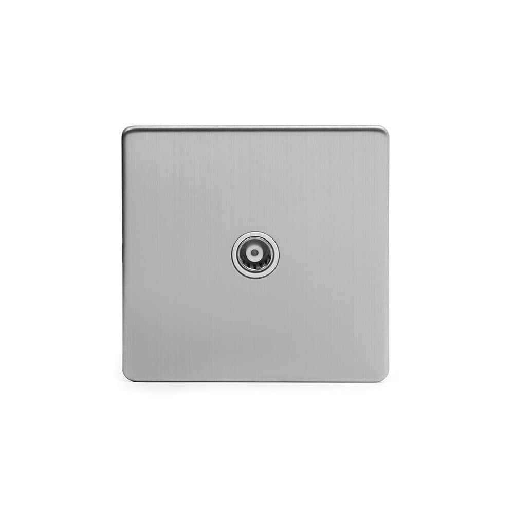 The Lombard Collection Brushed Chrome TV Coaxial Aerial Socket White Ins Screwless