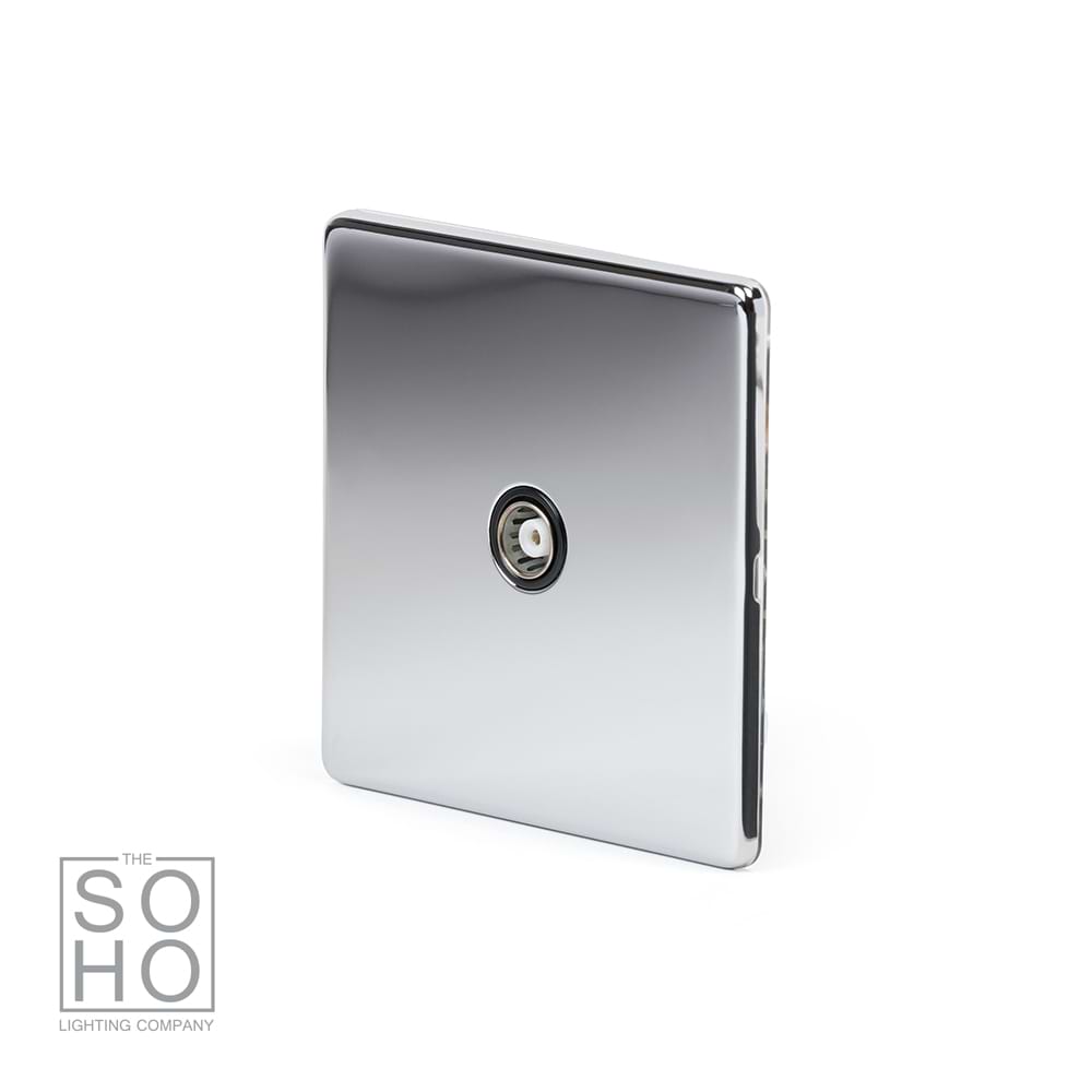 The Finsbury Collection Polished Chrome TV Coaxial Aerial Socket Black Ins Screwless