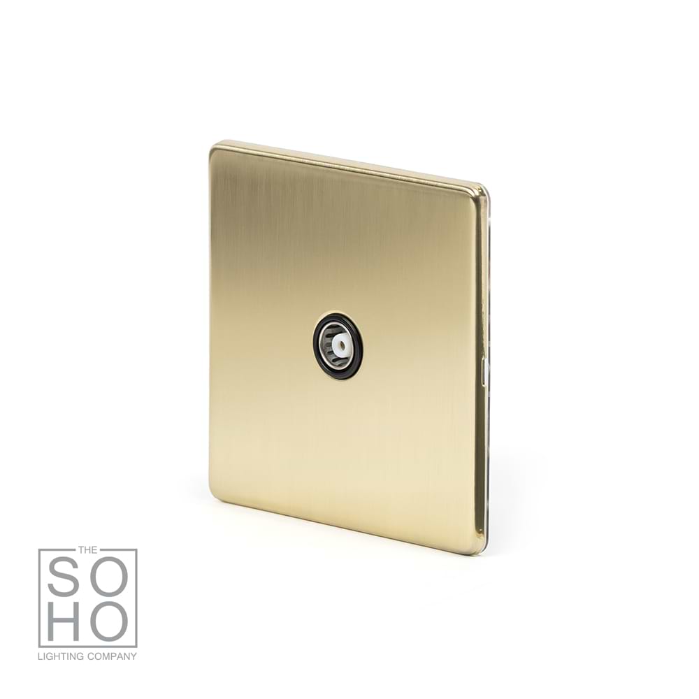 The Savoy Collection Brushed Brass TV Coaxial Aerial Socket Black Ins Screwless