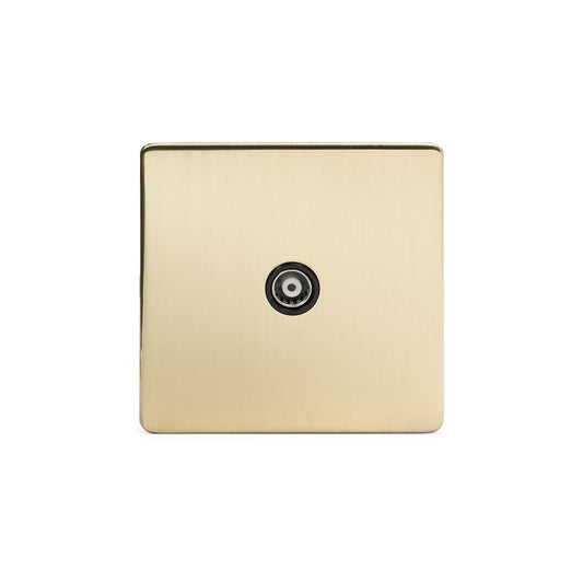 The Savoy Collection Brushed Brass TV Coaxial Aerial Socket Black Ins Screwless