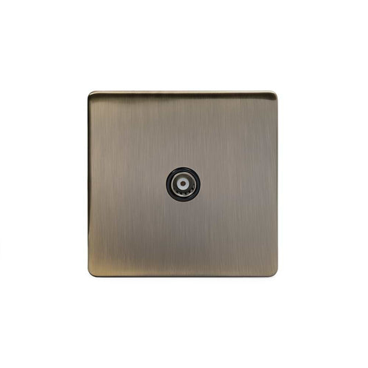 The Charterhouse Collection TV Coaxial Aerial Socket Black Ins Screwless Antique Brass