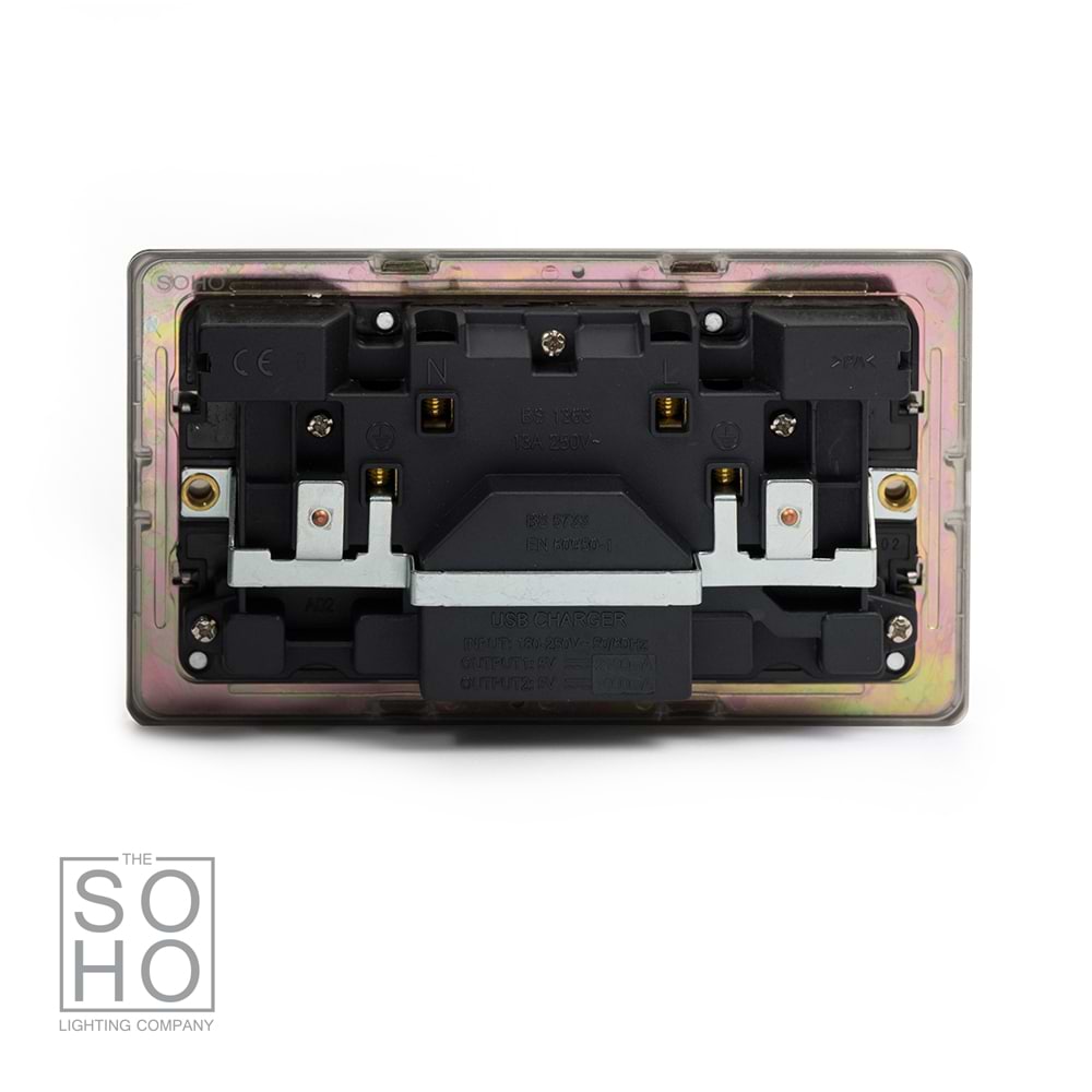 The Lombard Collection Brushed Chrome 2 Gang 13A SP Socket with 2 x USB-A 3.1A