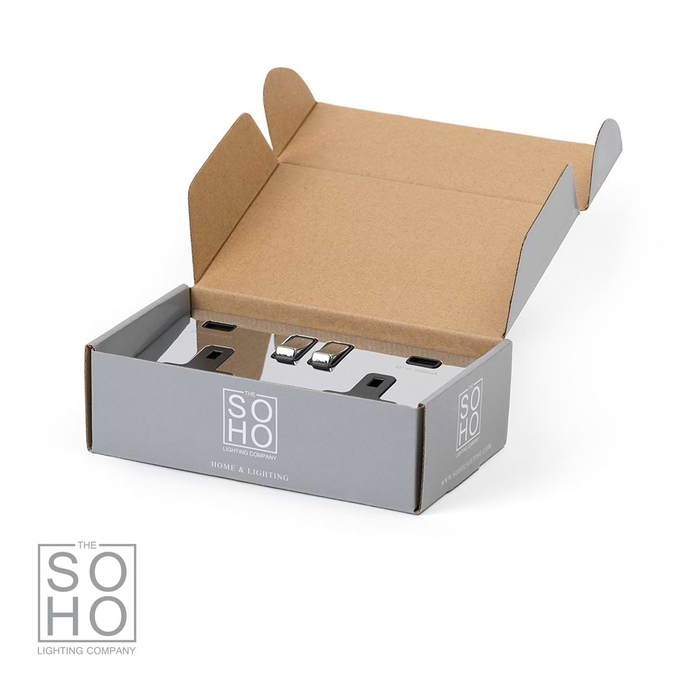 The Finsbury Collection Polished Chrome 2 Gang 13A SP Socket with 2 x USB-A 3.1A