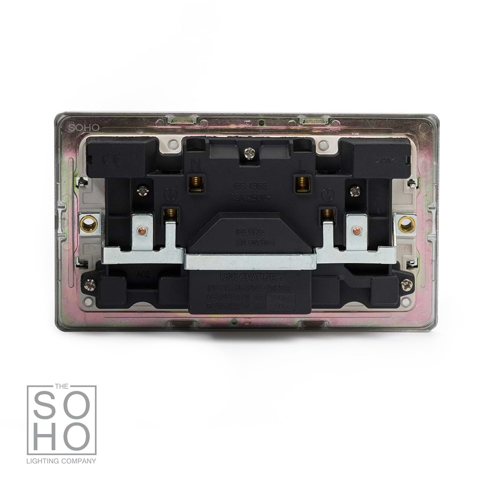 The Finsbury Collection Polished Chrome 2 Gang 13A SP Socket with 2 x USB-A 3.1A