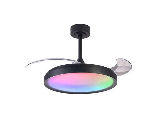 Siberia 50W LED Dimmable White/RGB Ceiling Light With Built-In 30W DC Fan, 3000-6500K Remote Control, 3200lm, Black, 5yrs Warranty by Mantra