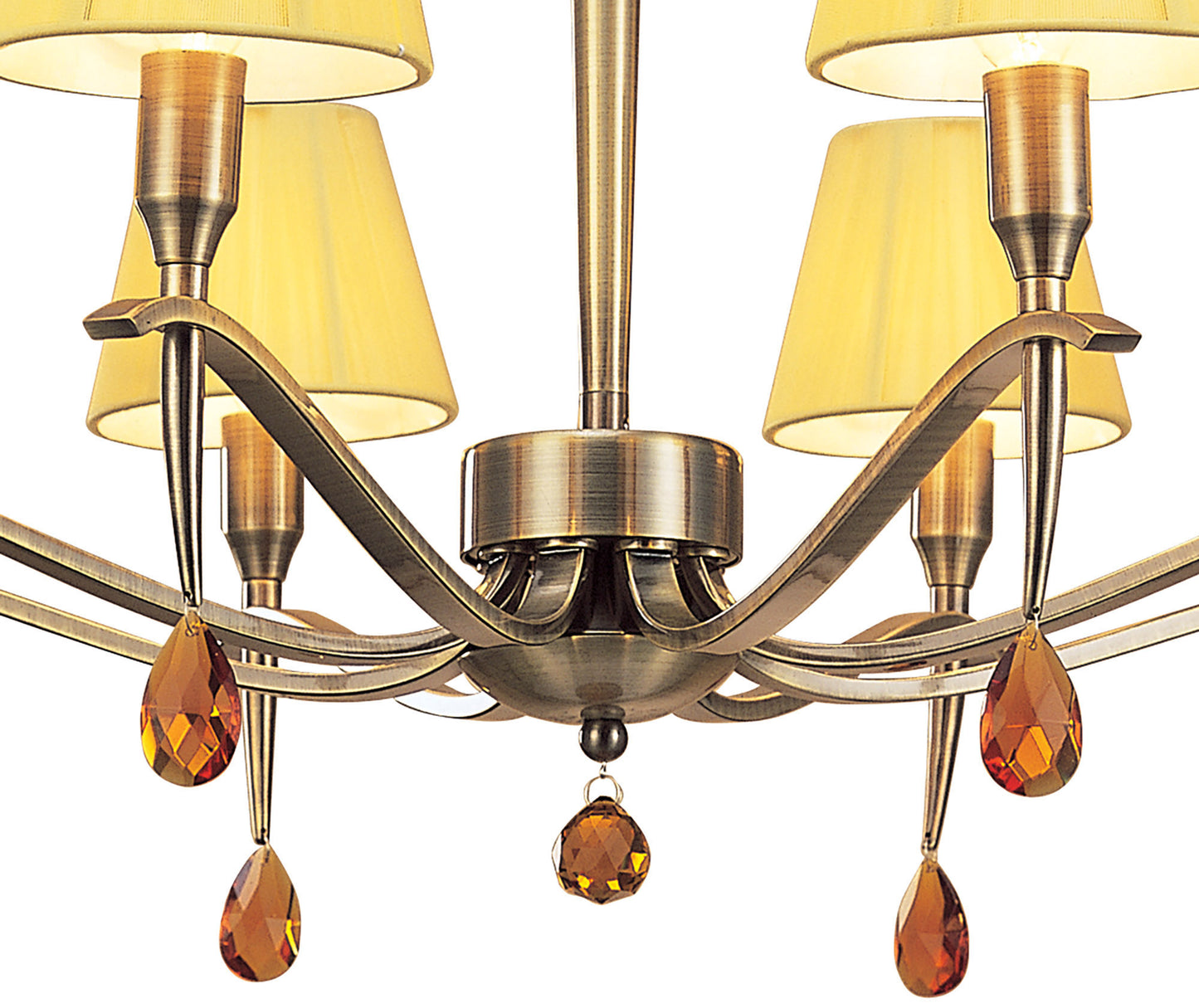 Siena Pendant Round 8 Light E14, Antique Brass With Amber Cream Shades And Amber Crystal by Mantra