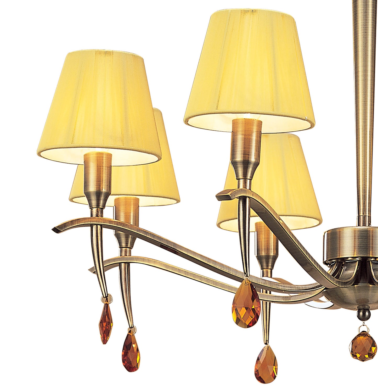 Siena Pendant Round 8 Light E14, Antique Brass With Amber Cream Shades And Amber Crystal by Mantra