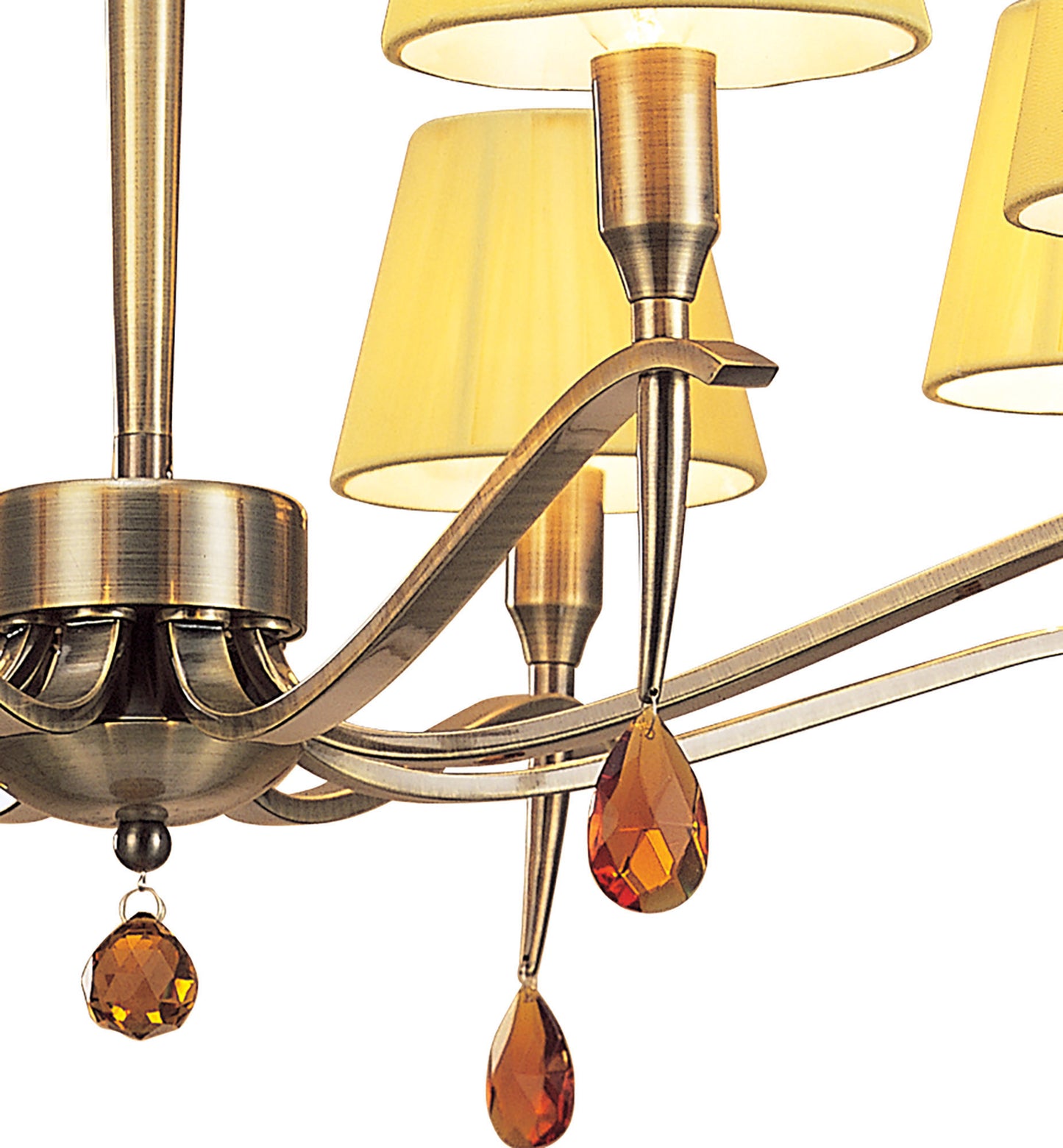 Siena Pendant Round 8 Light E14, Antique Brass With Amber Cream Shades And Amber Crystal by Mantra