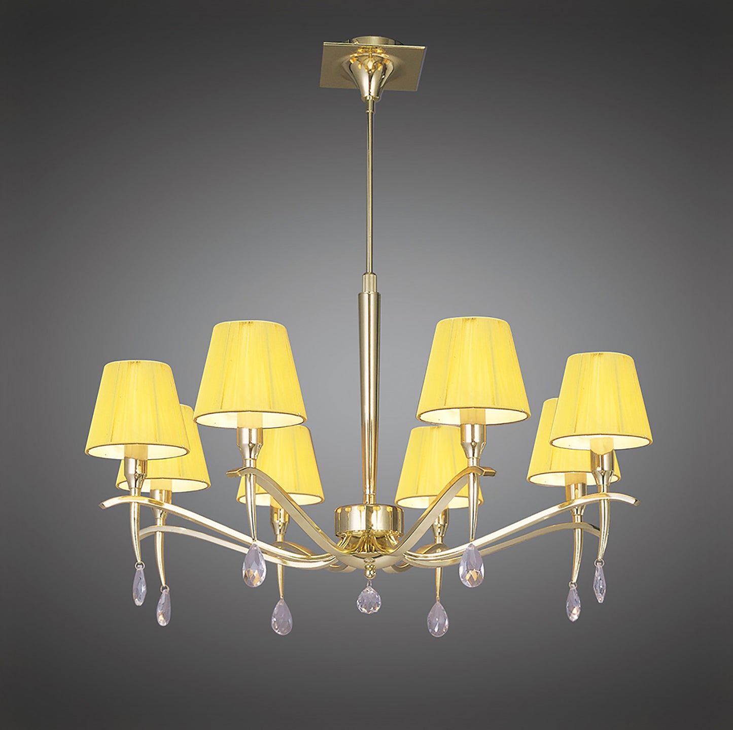 Siena Pendant Round 8 Light E14, Polished Brass With Amber Cream Shades And Clear Crystal by Mantra