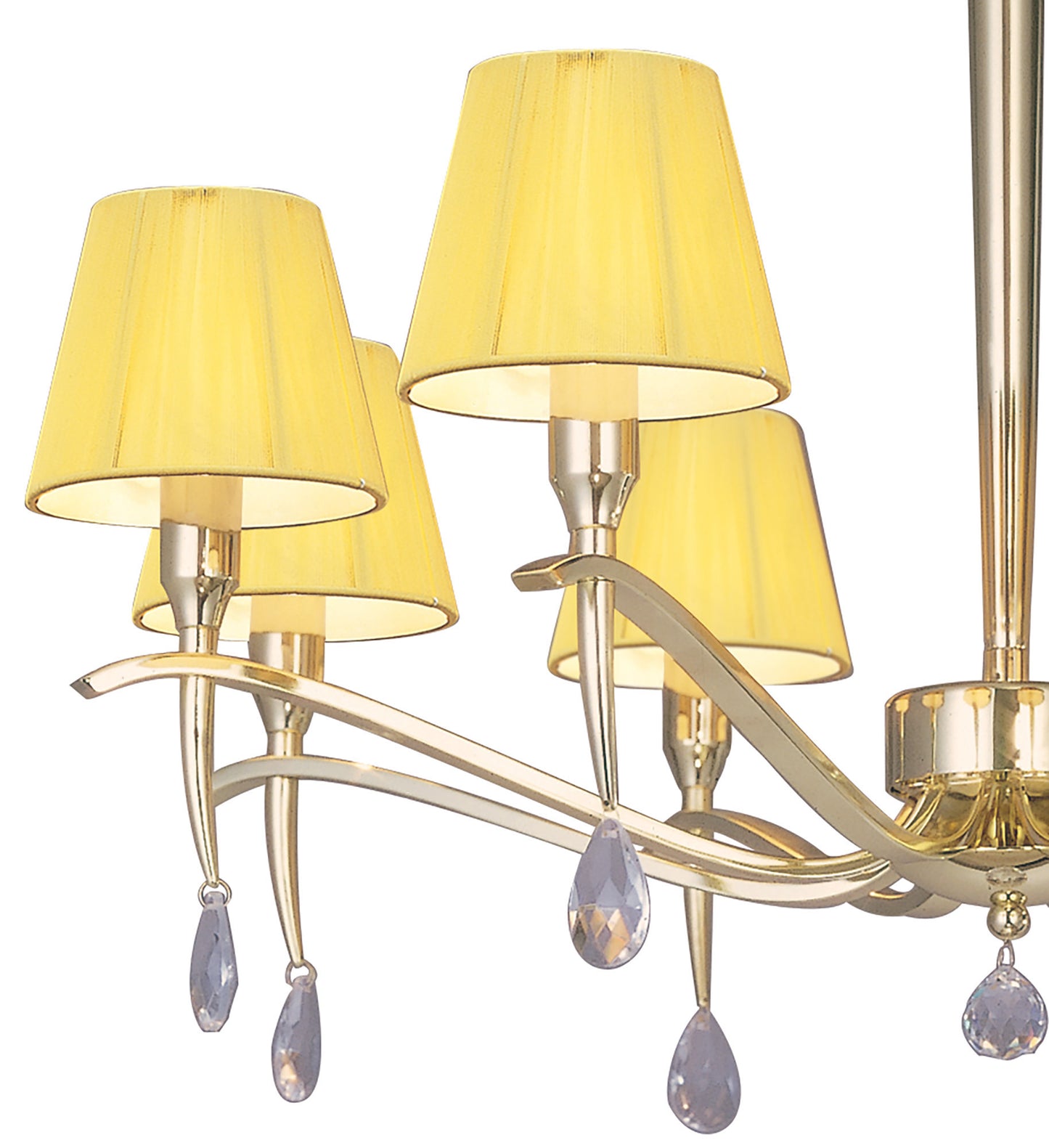 Siena Pendant Round 8 Light E14, Polished Brass With Amber Cream Shades And Clear Crystal by Mantra