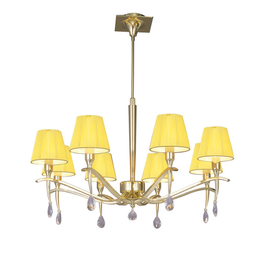 Siena Pendant Round 8 Light E14, Polished Brass With Amber Cream Shades And Clear Crystal by Mantra