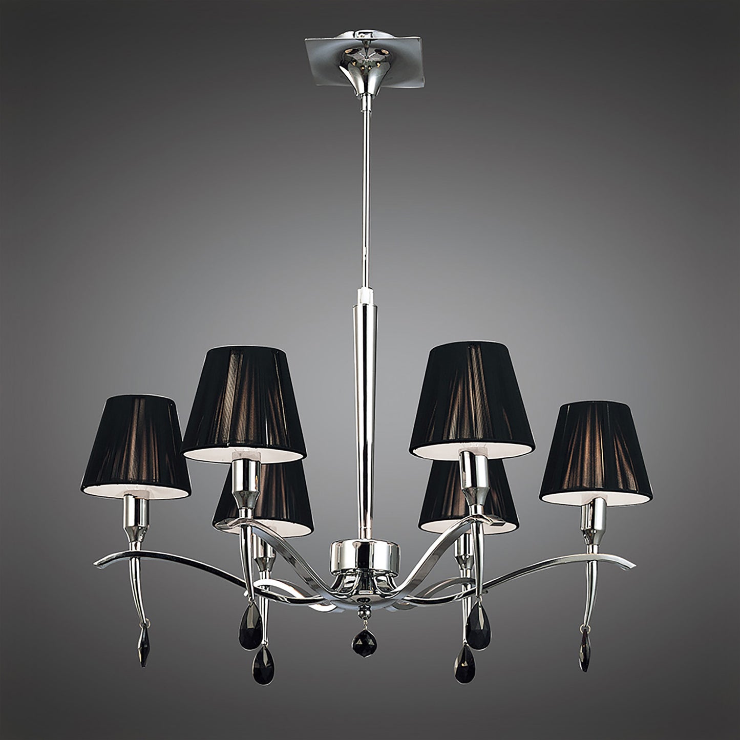 Siena Pendant Round 6 Light E14, Polished Chrome With Black Shades And Black Crystal by Mantra