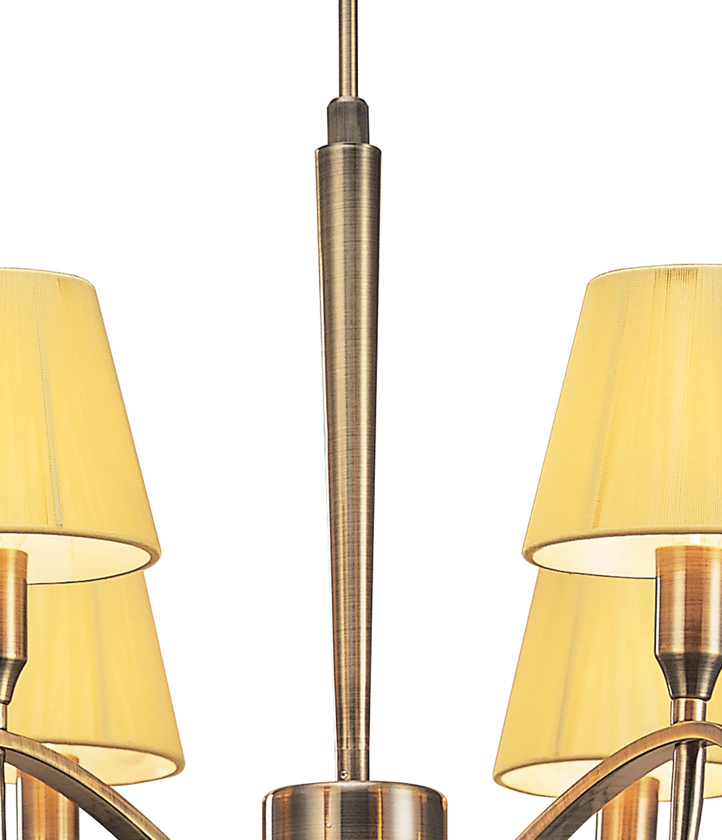 Siena Pendant Round 6 Light E14, Antique Brass With Amber Cream Shades And Amber Crystal by Mantra