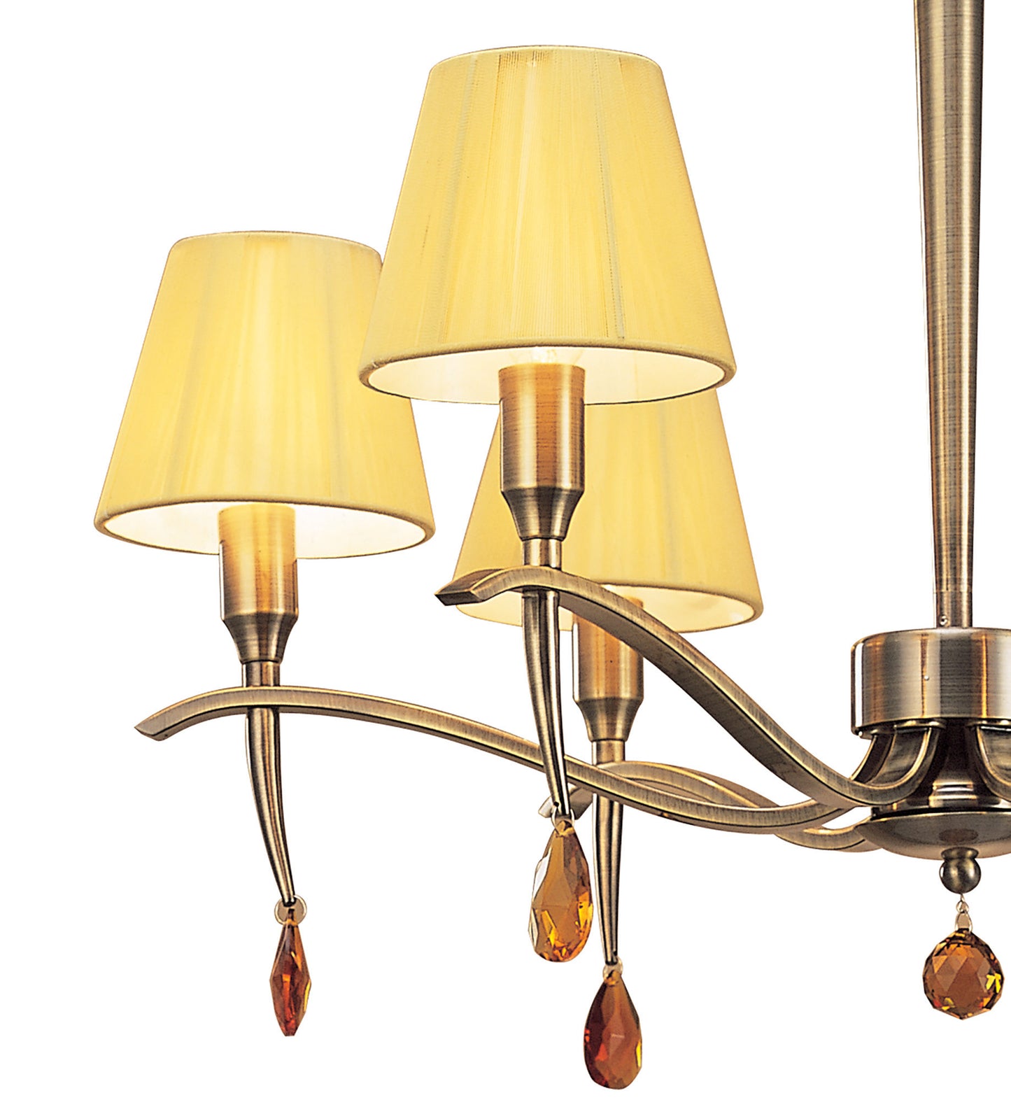 Siena Pendant Round 6 Light E14, Antique Brass With Amber Cream Shades And Amber Crystal by Mantra