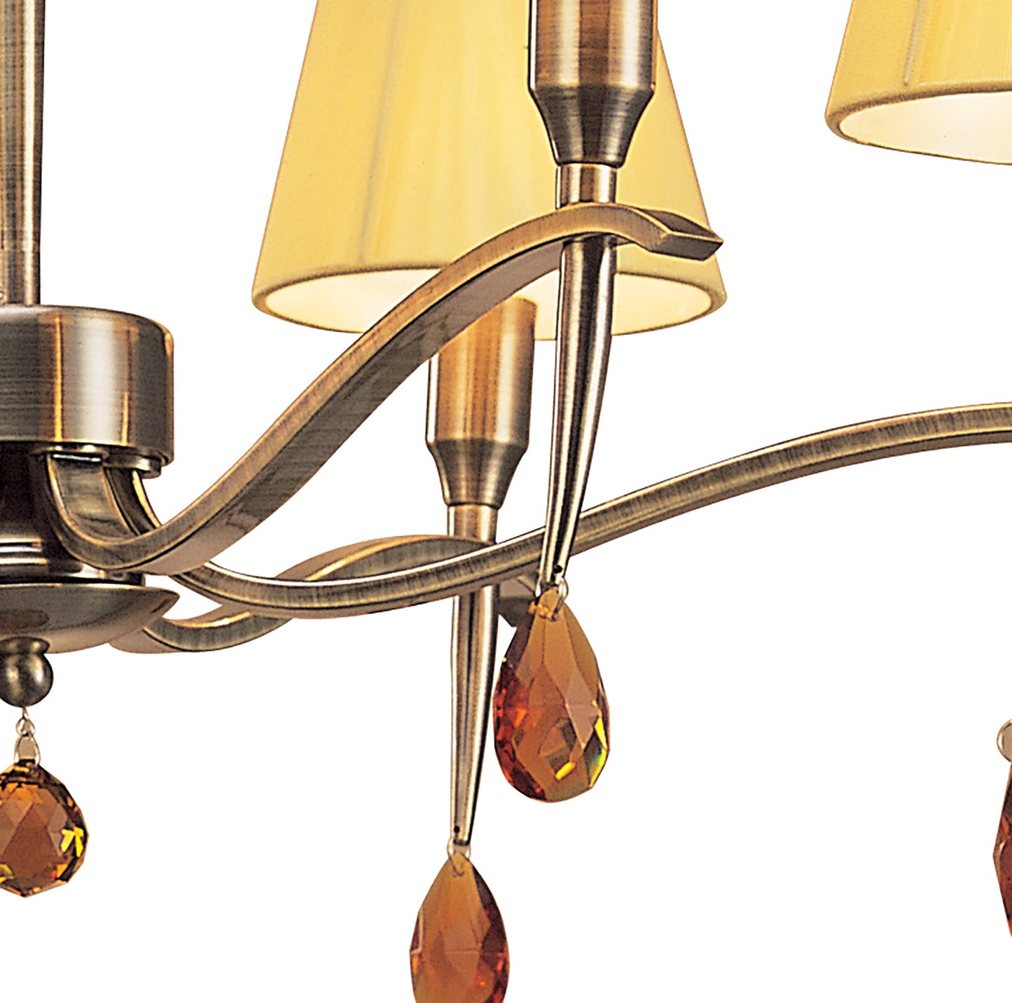 Siena Pendant Round 6 Light E14, Antique Brass With Amber Cream Shades And Amber Crystal by Mantra