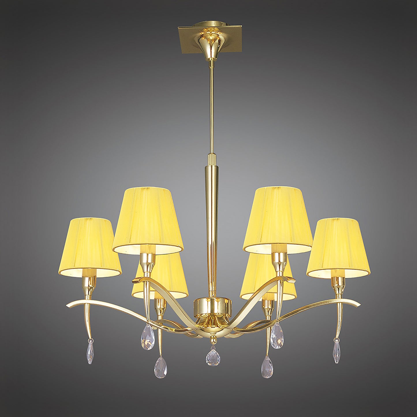 Siena Pendant Round 6 Light E14, Polished Brass With Amber Cream Shades And Clear Crystal by Mantra