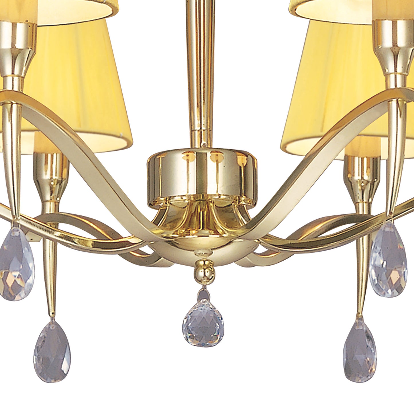 Siena Pendant Round 6 Light E14, Polished Brass With Amber Cream Shades And Clear Crystal by Mantra