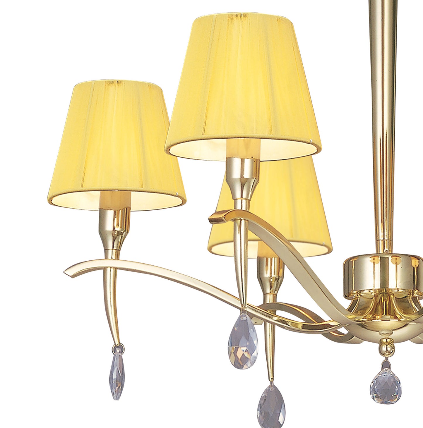 Siena Pendant Round 6 Light E14, Polished Brass With Amber Cream Shades And Clear Crystal by Mantra