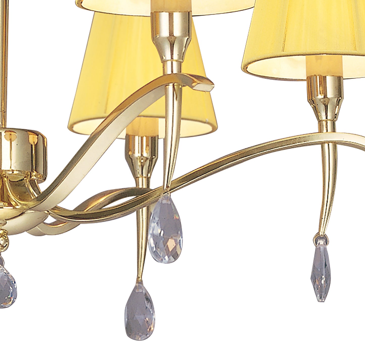 Siena Pendant Round 6 Light E14, Polished Brass With Amber Cream Shades And Clear Crystal by Mantra