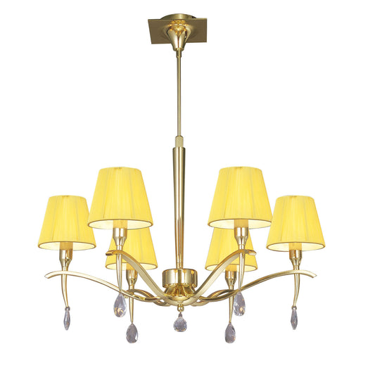 Siena Pendant Round 6 Light E14, Polished Brass With Amber Cream Shades And Clear Crystal by Mantra