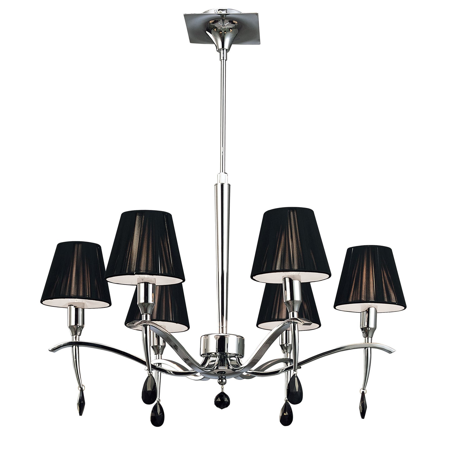 Siena Pendant Round 6 Light E14, Polished Chrome With Black Shades And Black Crystal by Mantra