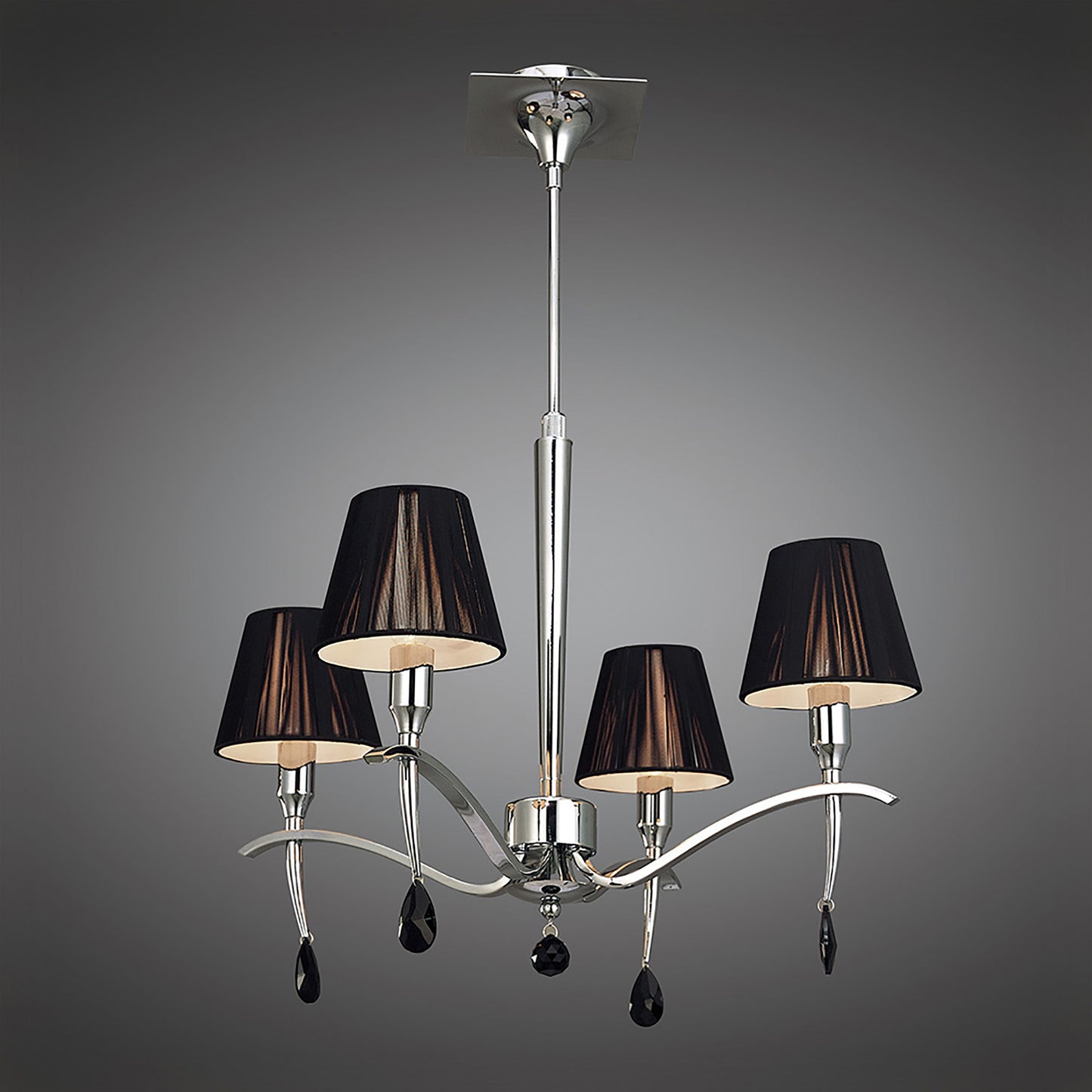 Siena Pendant Round 4 Light E14, Polished Chrome With Black Shades And Black Crystal by Mantra