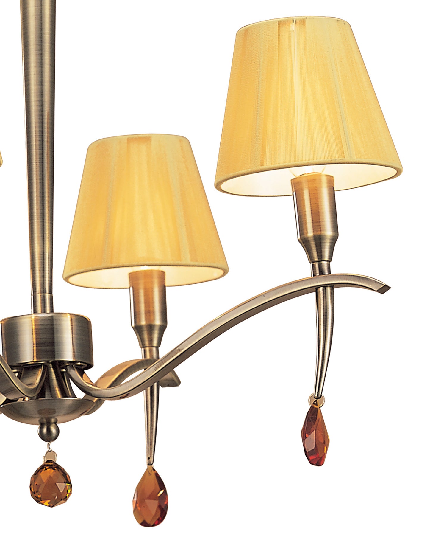 Siena Pendant Round 4 Light E14, Antique Brass With Amber Cream Shades And Amber Crystal by Mantra