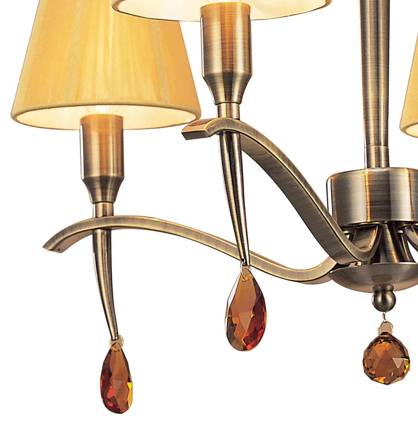 Siena Pendant Round 4 Light E14, Antique Brass With Amber Cream Shades And Amber Crystal by Mantra